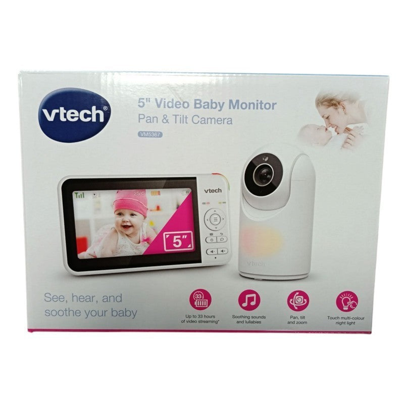 VTech Babyphone 5″ HD Video – Kamera schwenkbar, Nachtlicht, Gegensprechfunktion