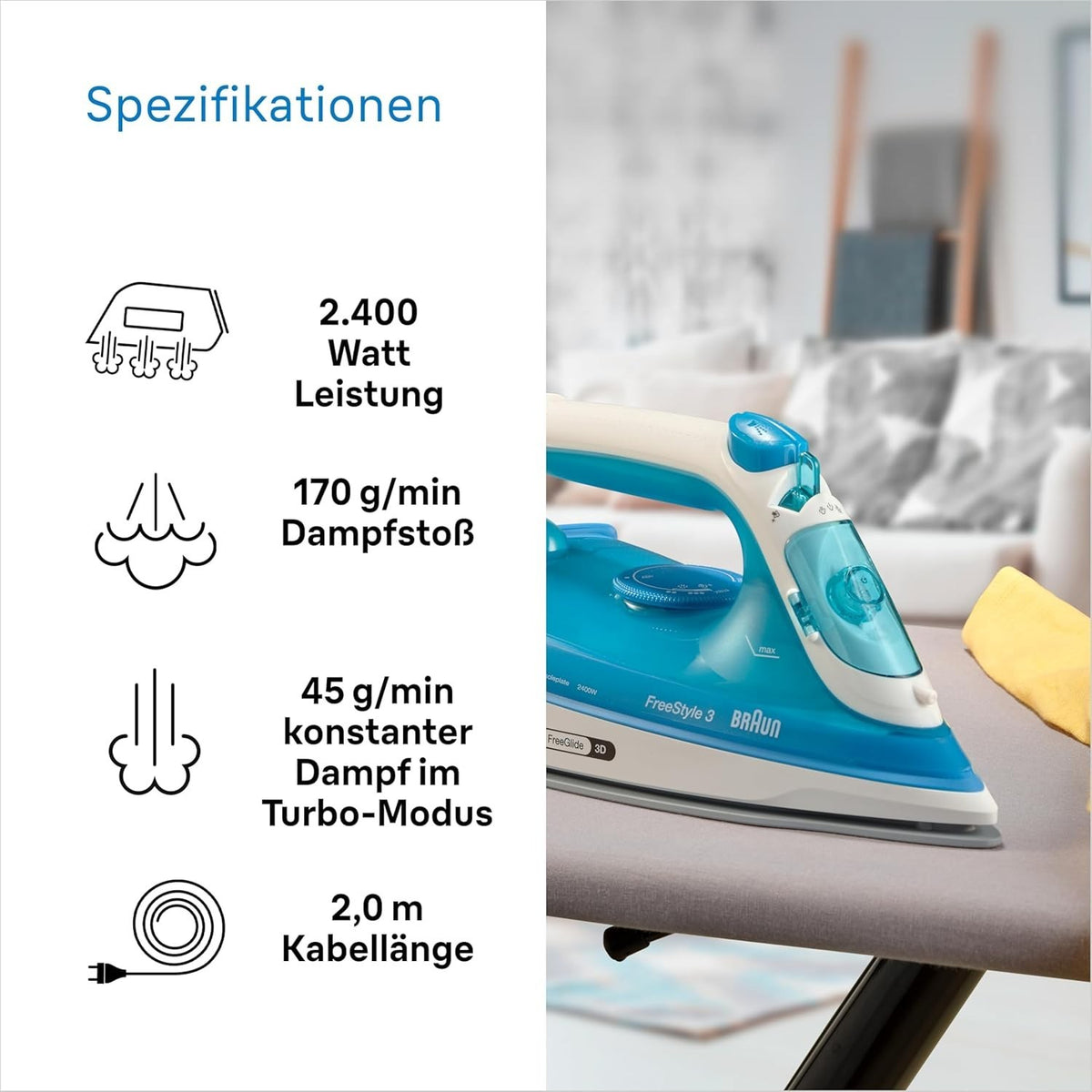 Braun FreeStyle 3 FI3144BL Dampfbügeleisen mit 3D-FreeGlide-Technologie