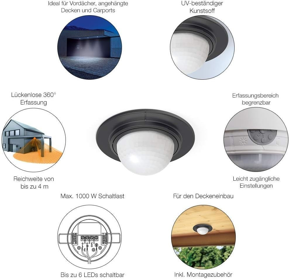 Steinel Bewegungsmelder IS 360-1 Schwarz max 1000W Schaltleistung, 360°