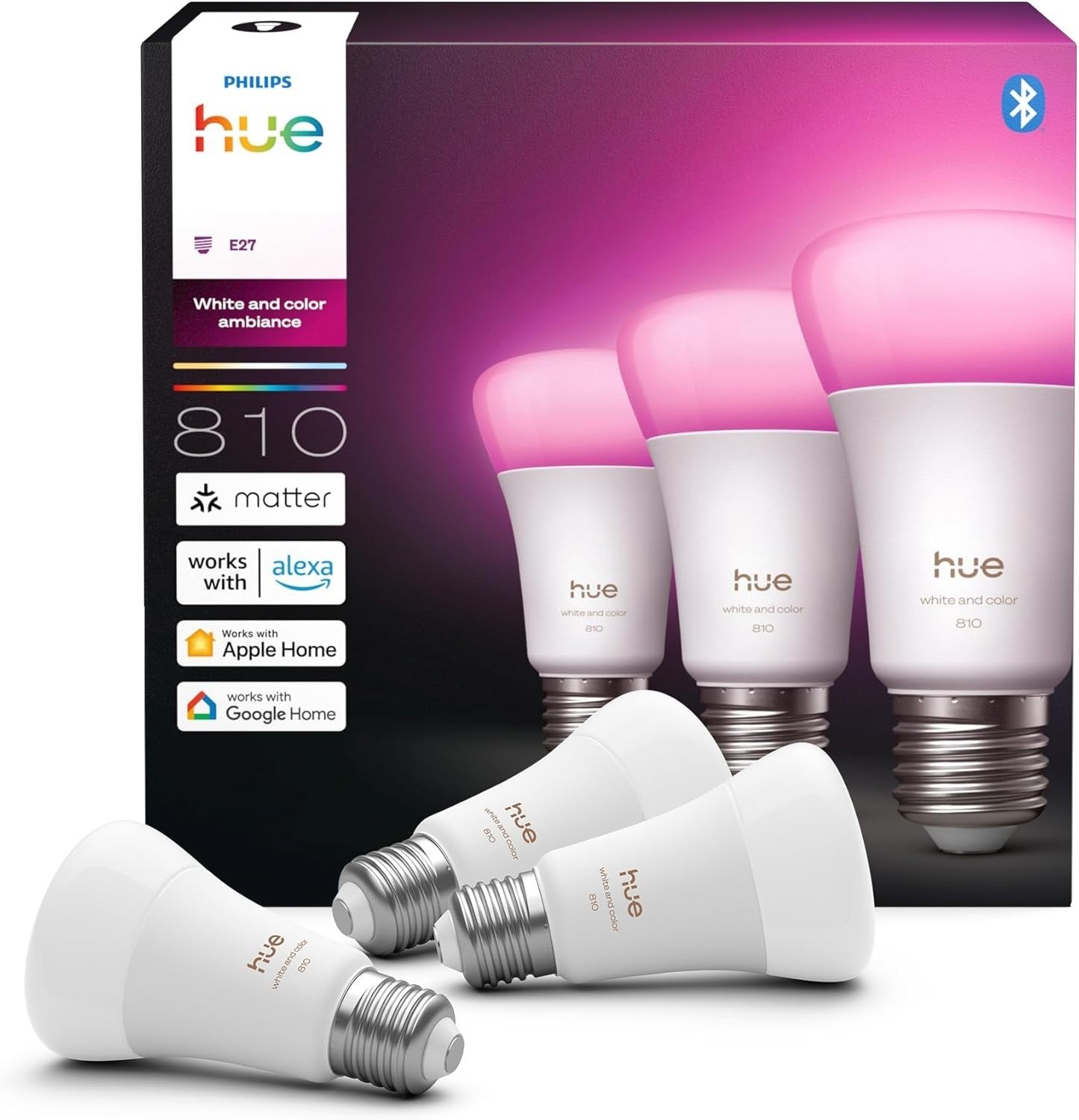 Philips Hue White Color Ambiance A60 E27 810lm 6W 3er Set 929003853406