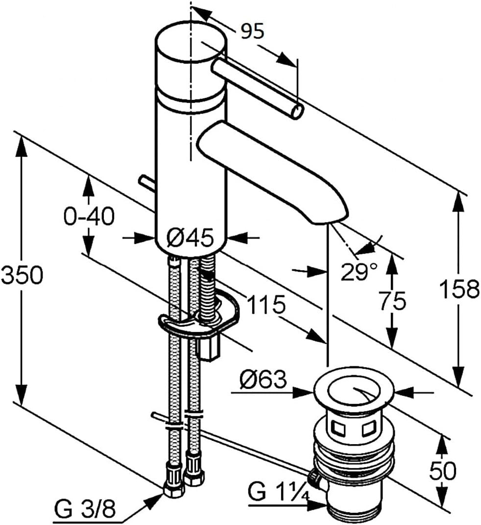 KLUDI BOZZ Waschtischarmatur D-TAIL 382910590 inkl Ablaufgarnitur DN10