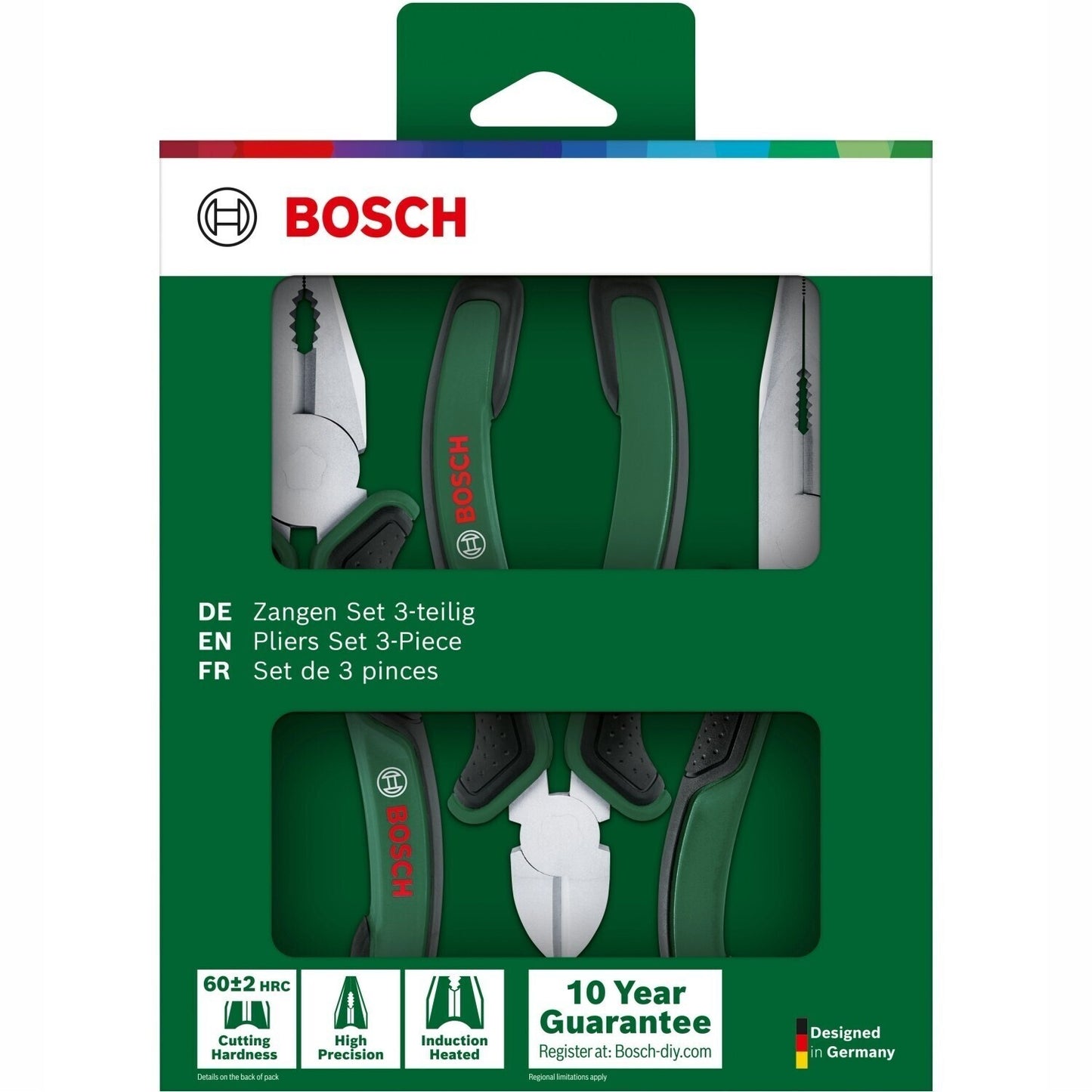 Bosch Zangen-Set 3-tlg Kombizange Spitzzange Seitenschneider 1600A02C0S Neu