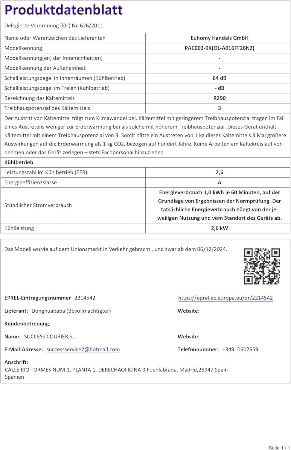 Mobile Klimaanlage 9000 BTU mit Abluftschlauch 4-in-1 Mobiles Klimagerät Neu