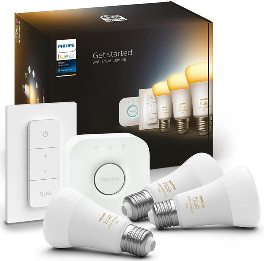 Philips Hue White Ambiance Starter Set E27 – 3 Lampen 1100 lm, Bridge + Dimmer