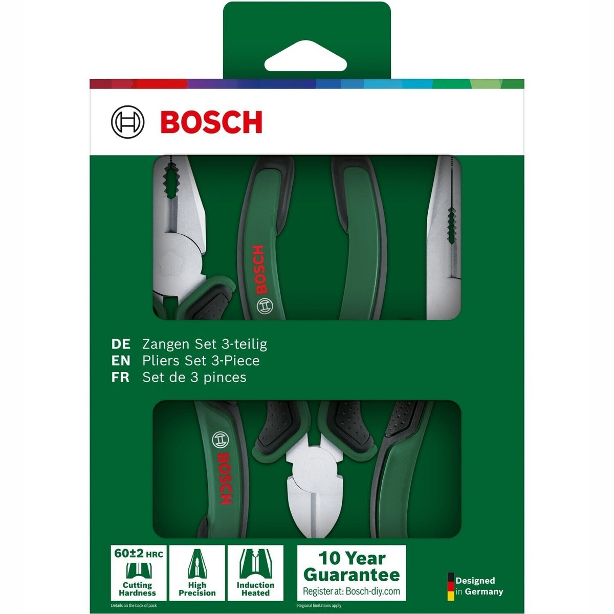 Bosch Zangen-Set 3-tlg Kombizange Spitzzange Seitenschneider 1600A02C0S Neu