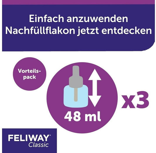 Feliway CLASSIC Nachfüllflakon Vorteilspack 3×48ml für Katzen