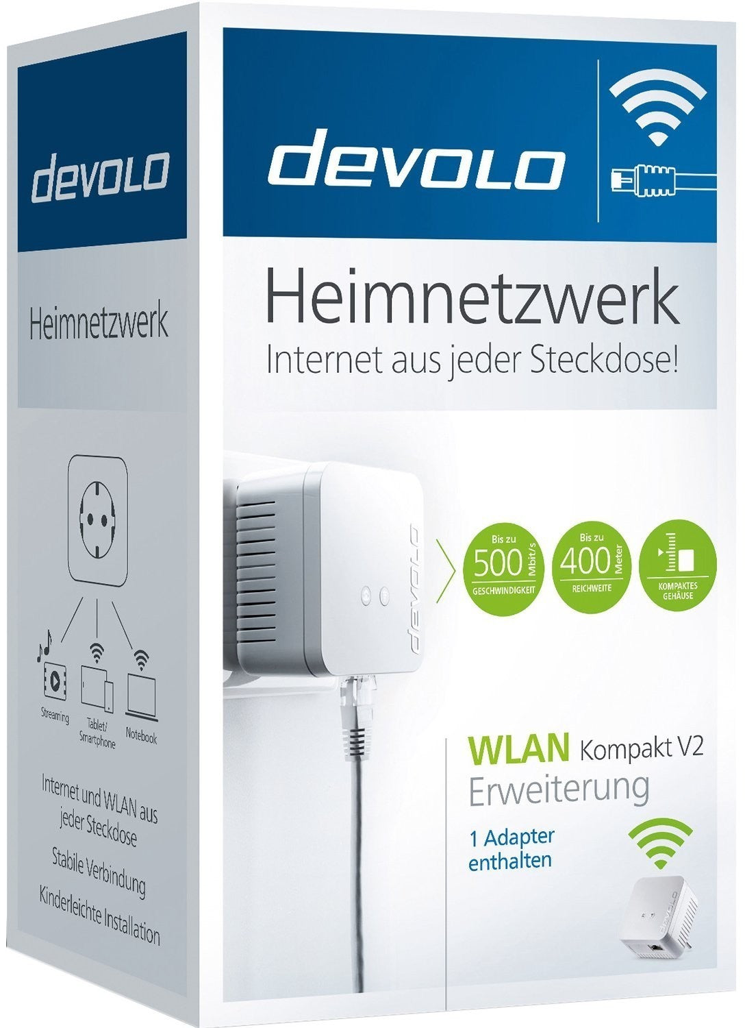devolo WLAN Kompakt Erweiterung V2 8616 Powerline WLAN Adapter HomePlug AV2