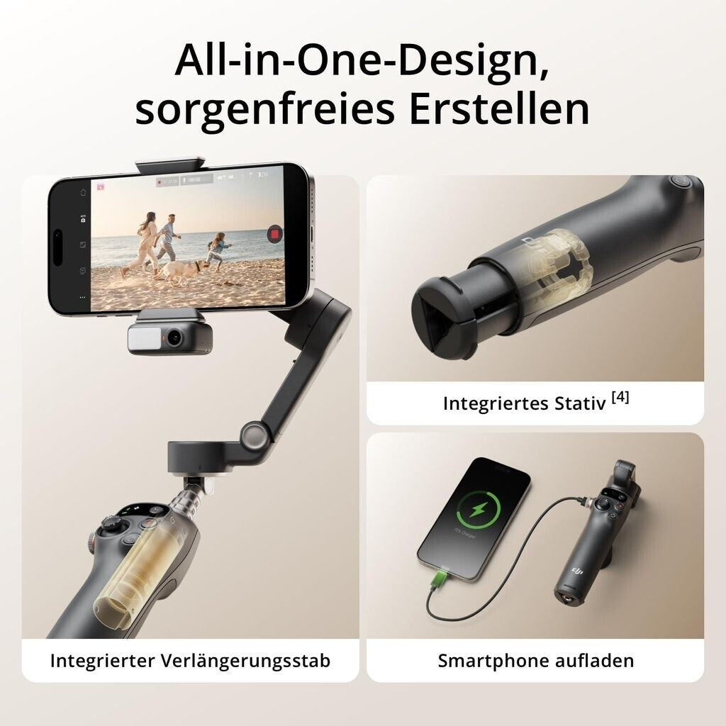 DJI Osmo Mobile 7P Gimbal-Stabilisator mit Verlängerungsstab & Stativ KI-Editor