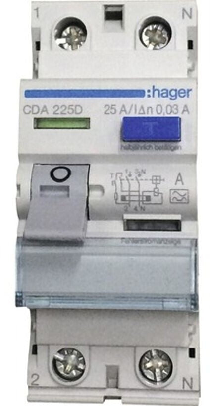 Hager FI Schalter 25A 30mA Typ A 2P 6kA für DIN-Schiene CDA225D