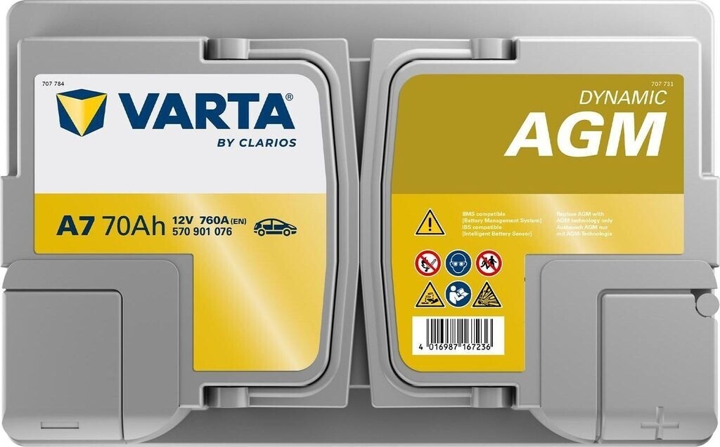 Varta Dynamic AGM 70Ah A7 760A 12V Autobatterie (570901076) Start-Stop geeignet