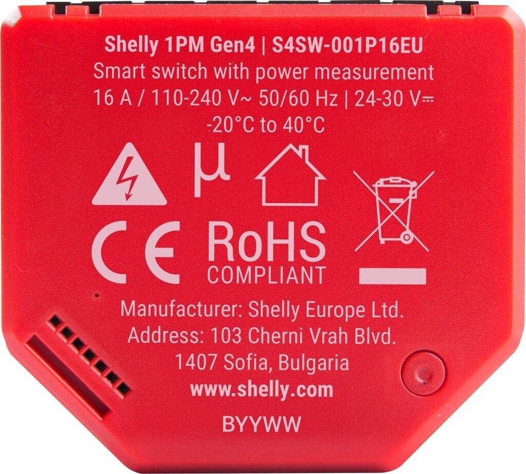 Shelly 1PM Gen4 Smart Relais 16A WLAN Zigbee Matter mit Leistungsmessung
