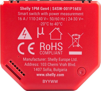 Shelly 1PM Gen4 Smart Relais 16A WLAN Zigbee Matter mit Leistungsmessung