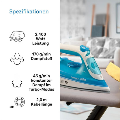 Braun FreeStyle 3 FI3144BL Dampfbügeleisen mit 3D-FreeGlide-Technologie
