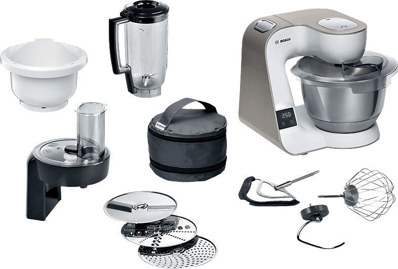 Bosch MUM5XW34 Küchenmaschine Serie4 1000W 3,9l Edelstahlschüssel Weiß/Champagne