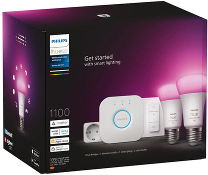 Philips Hue Starter Set E27 White Color 2 Lampen Bridge Dimmer Smart Plug