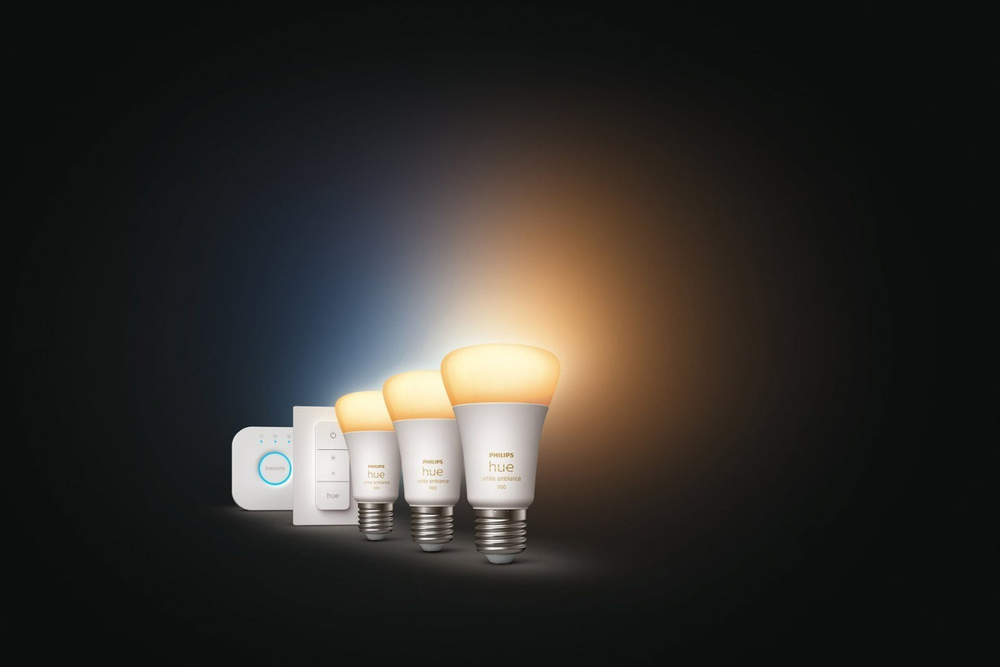 Philips Hue White Ambiance Starter Set E27 – 3 Lampen 1100 lm, Bridge + Dimmer