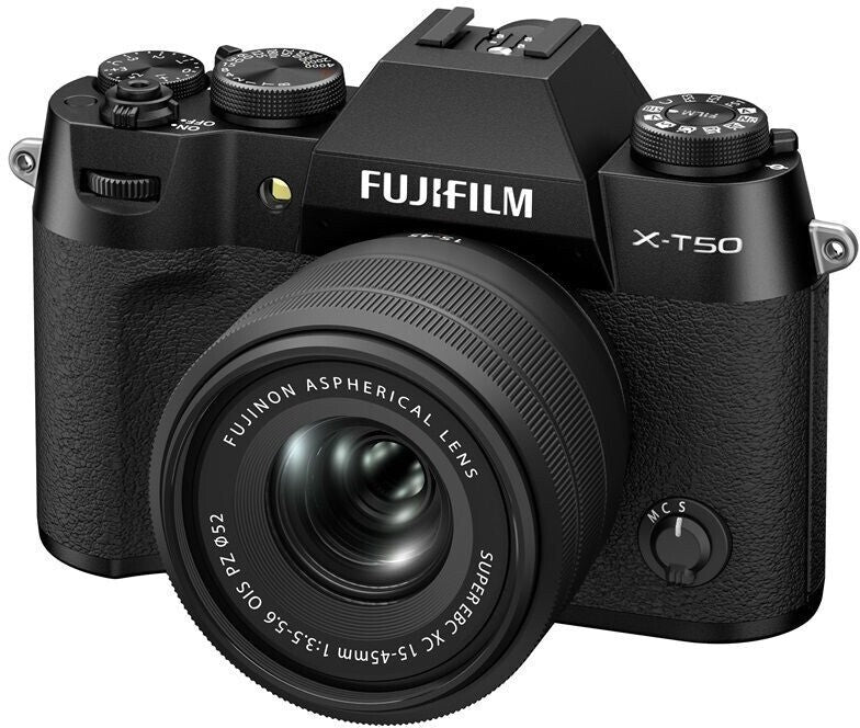 FUJIFILM X-T50 schwarz + XC 15-45 mm 3.5-5.6 OIS PZ schwarz, Kamerakit Neu & OVP