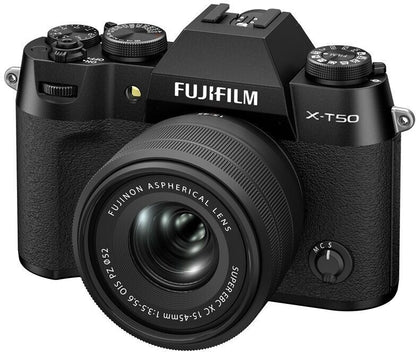 FUJIFILM X-T50 schwarz + XC 15-45 mm 3.5-5.6 OIS PZ schwarz, Kamerakit Neu & OVP
