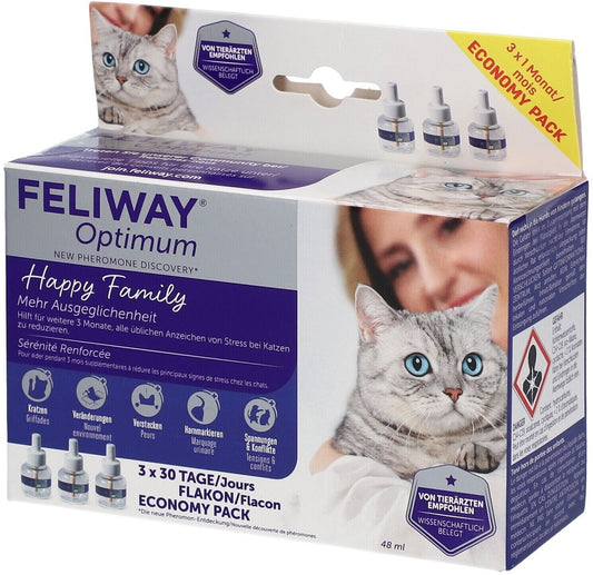 Feliway Optimum Nachfüllflakon 3×48 ml Vorteilspack Happy Family 3.Monate