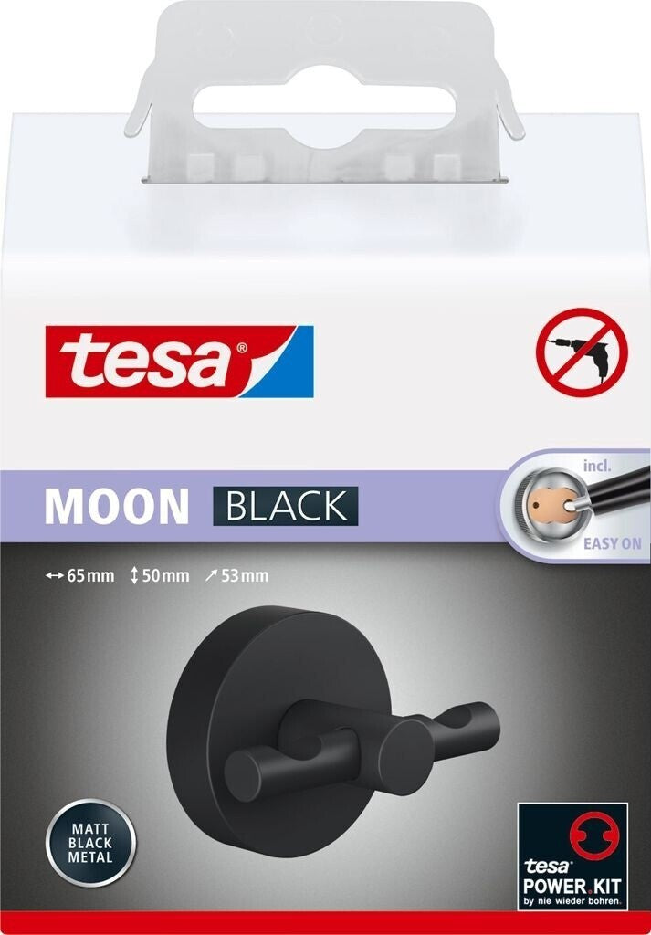tesa Bademantelhaken selbstklebend & ohne Bohren schwarz matt - MOON BLACK Serie