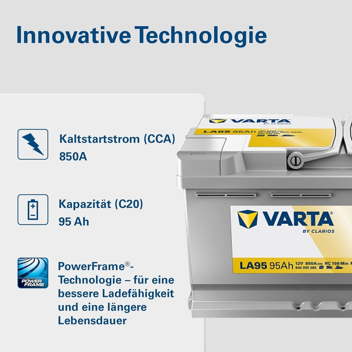 Varta Dynamic AGM 95Ah A5 850A 12V Autobatterie (595901085) Start-Stop geeignet
