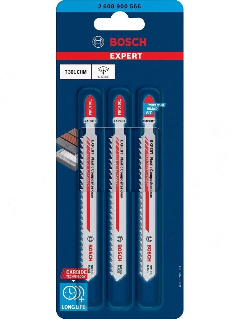 Bosch Expert Stichsägeblatt T301CHM Plastic Composites Clean 117mm 3er Pack