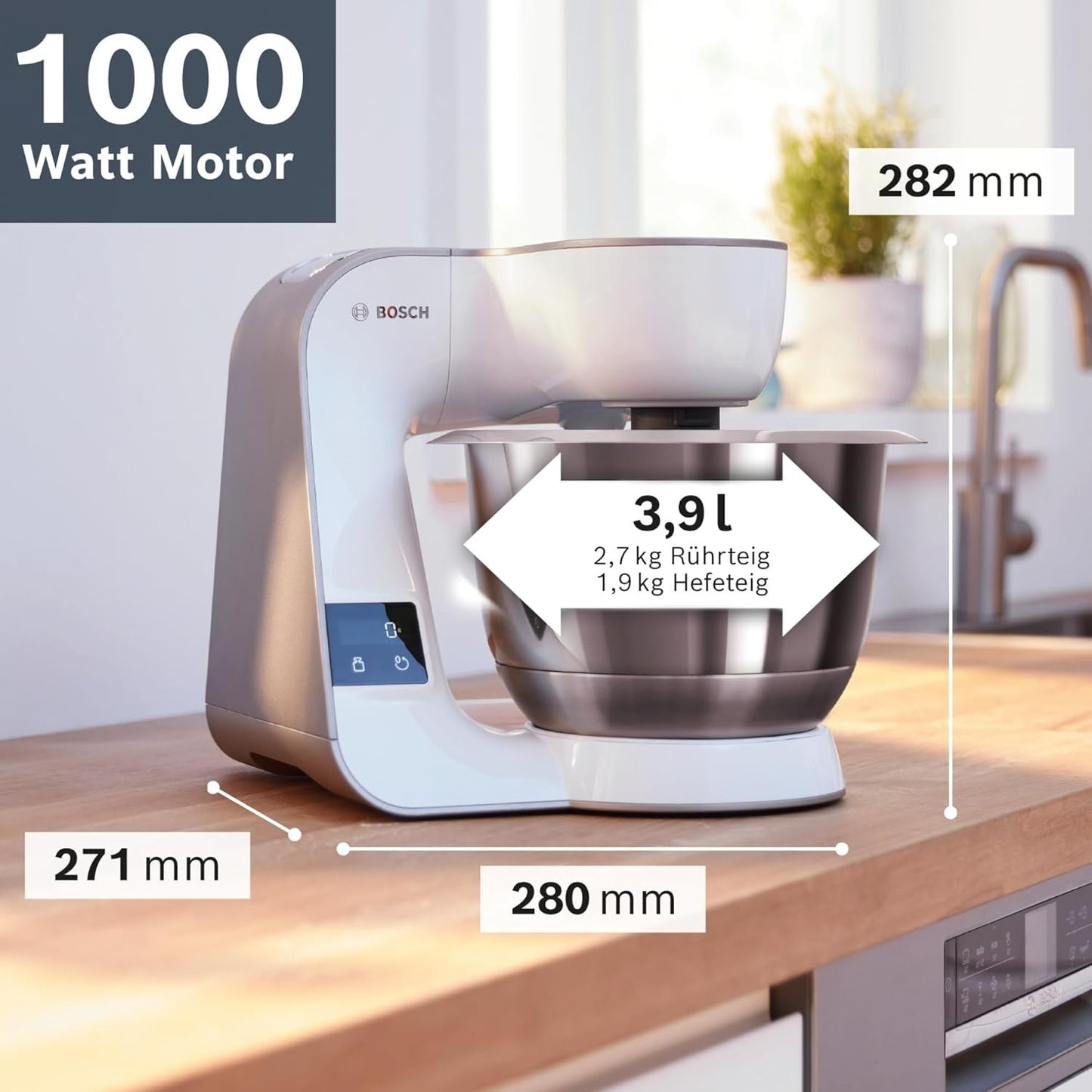 Bosch MUM5XW34 Küchenmaschine Serie4 1000W 3,9l Edelstahlschüssel Weiß/Champagne