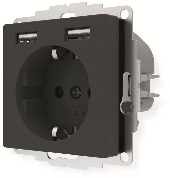 Steckdose Anthrazit Schutzkontakt mit 2x USB-A Unterputz Ladeadapter