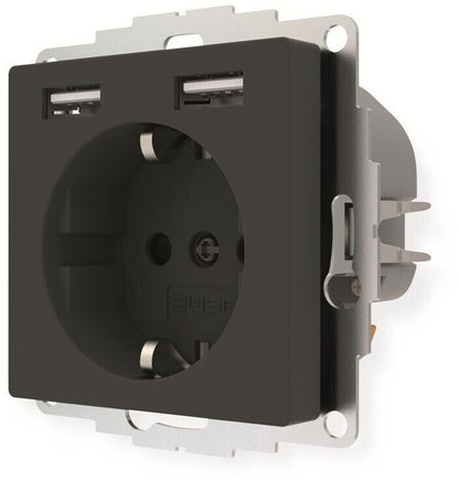 Steckdose Anthrazit Schutzkontakt mit 2x USB-A Unterputz Ladeadapter