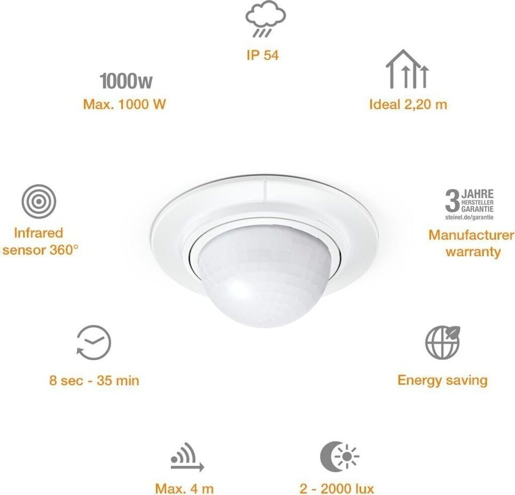 Steinel Einbau-Bewegungsmelder IS 360-1 weiß,  1000 W , 360° Sensor 4m
