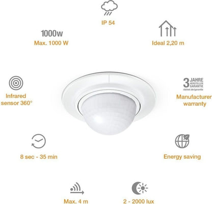 Steinel Einbau-Bewegungsmelder IS 360-1 weiß,  1000 W , 360° Sensor 4m