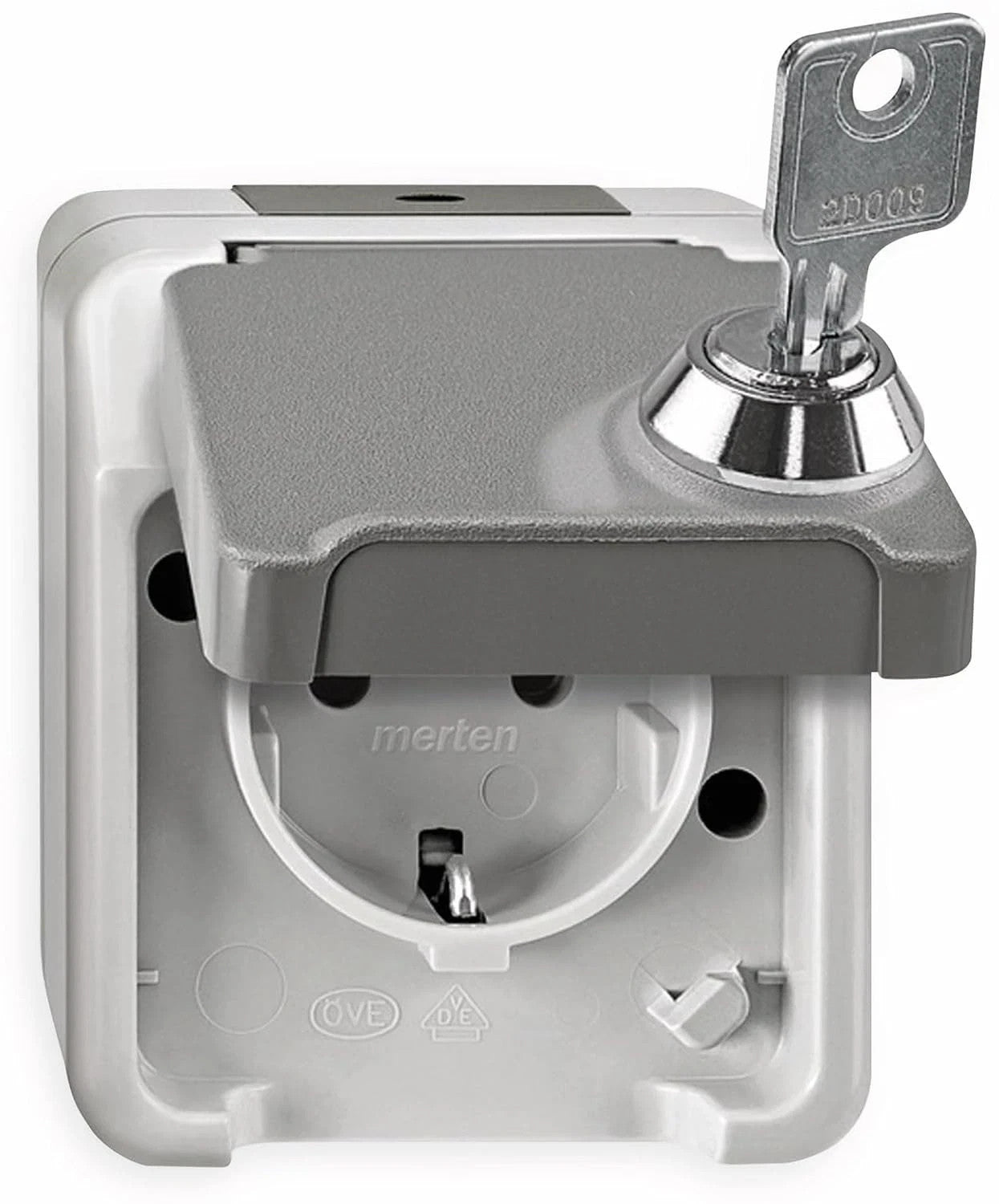 Merten Aquastar Steckdose 1-fach abschließbar lichtgrau IP44 MEG2422-8029