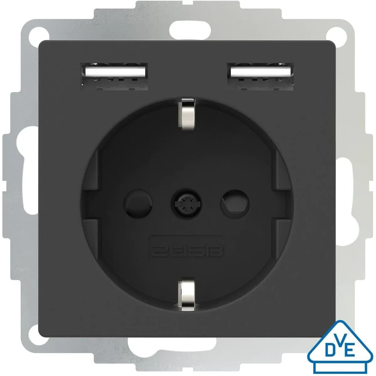 Steckdose Anthrazit Schutzkontakt mit 2x USB-A Unterputz Ladeadapter