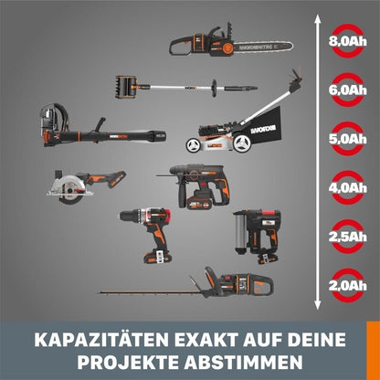 Worx WA3639 PowerShare Akku 20V 2Ah Ersatzbatterie kompatibel mit 20V Geräten