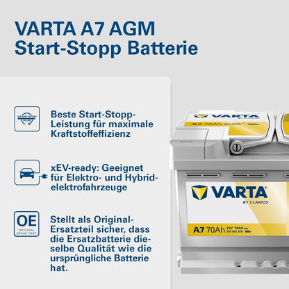 Varta Dynamic AGM 70Ah A7 760A 12V Autobatterie (570901076) Start-Stop geeignet