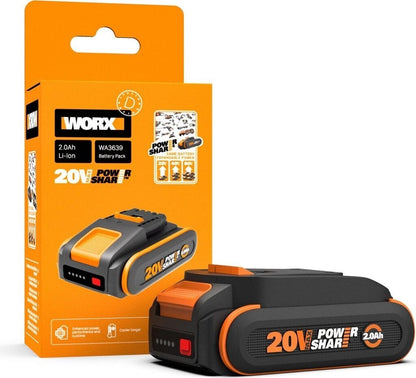 Worx WA3639 PowerShare Akku 20V 2Ah Ersatzbatterie kompatibel mit 20V Geräten