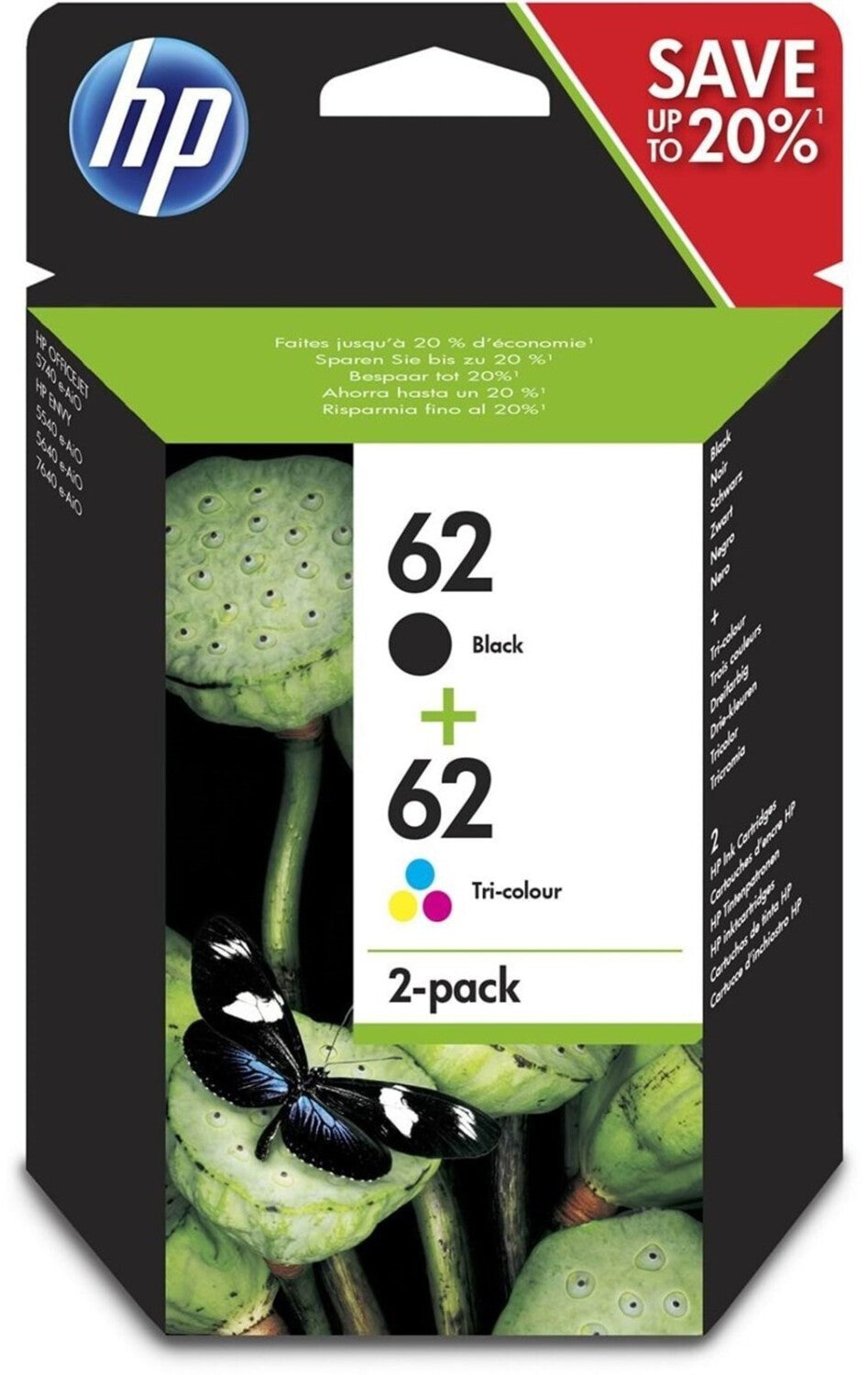 HP 62 Original Druckerpatronen Multipack Schwarz Farbe N9J71AE 2er-Pack Neu