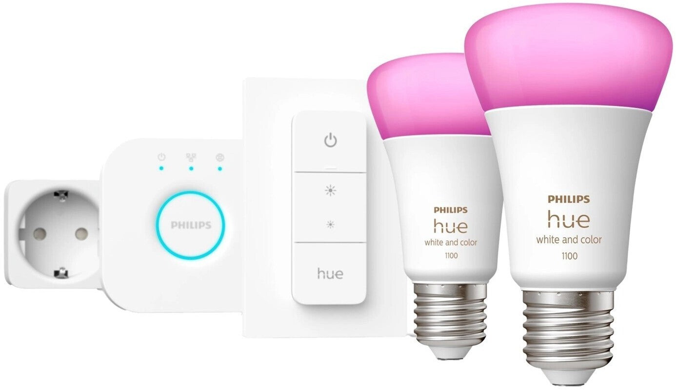 Philips Hue Starter Set E27 White Color 2 Lampen Bridge Dimmer Smart Plug