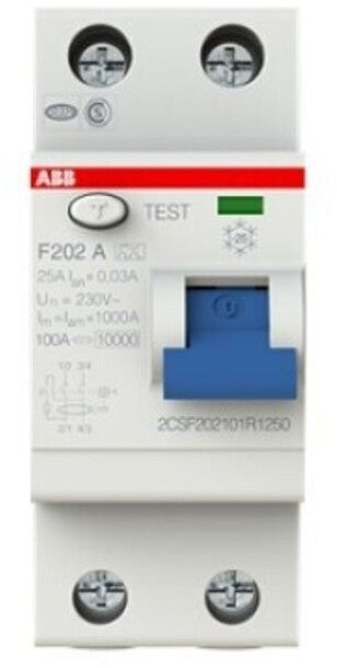 ABB F202 A FI Schutzschalter 2-polig 25A 30mA Typ A 2CSF202101R1250