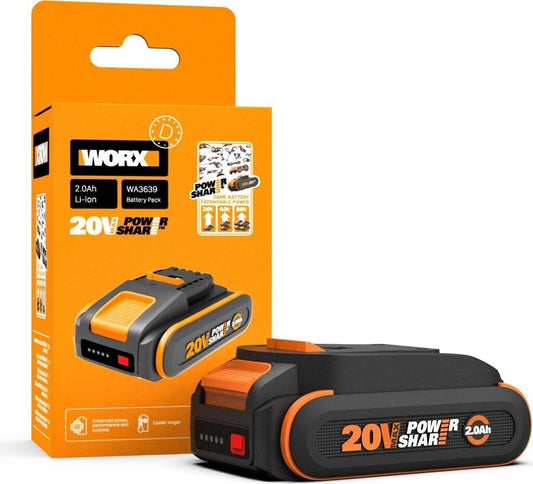 Worx WA3639 PowerShare Akku 20V 2Ah Ersatzbatterie kompatibel mit 20V Geräten