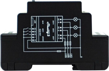 Shelly Pro 3 3-Kanal DIN-Schienen-Schaltmodul - Schwarz, 96x53x59mm