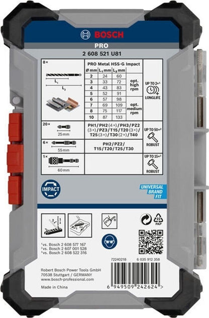 Bosch PRO Impact Metal Set 35-tlg. HSS-G Metallbohrer Bits Koffer 2608521U81
