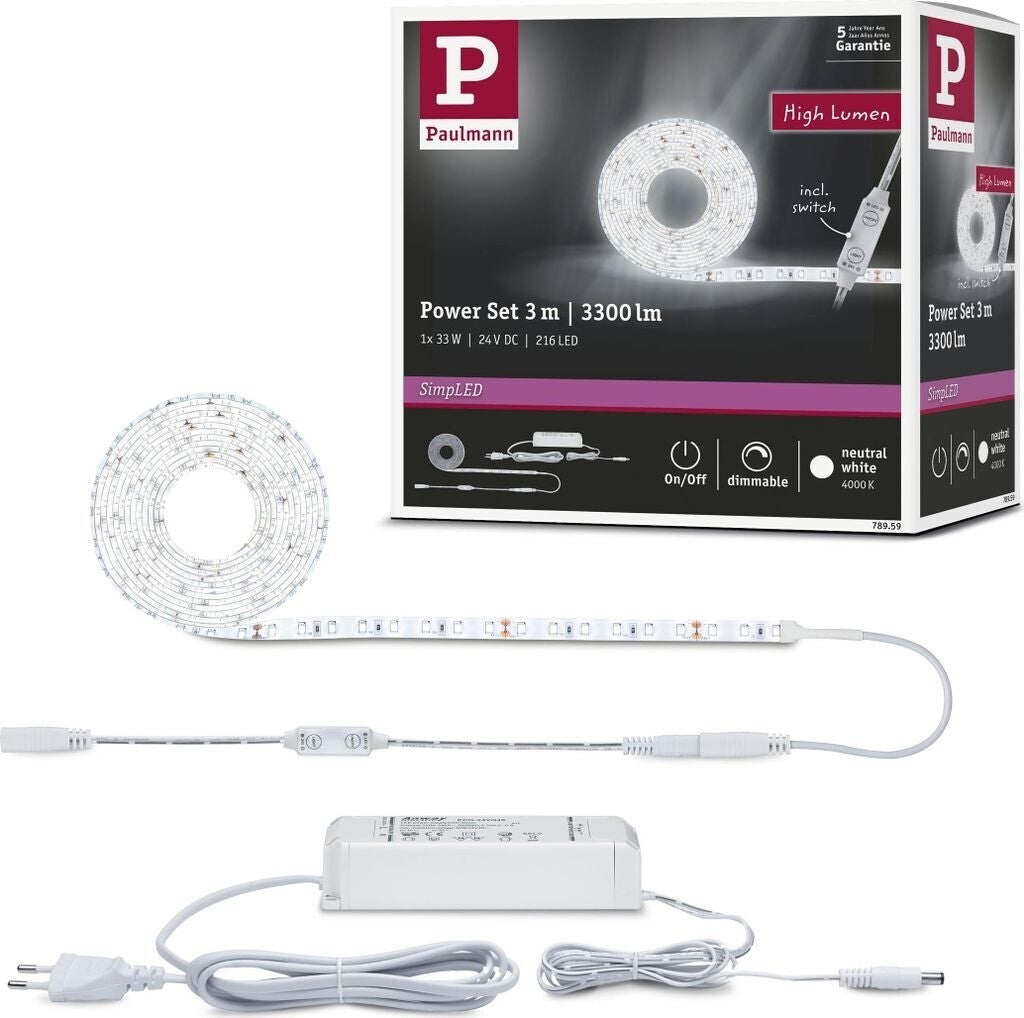 Paulmann SimpLED Power LED Strip Set 3m 4000K Neutralweiß Dimmbar 33W 78959