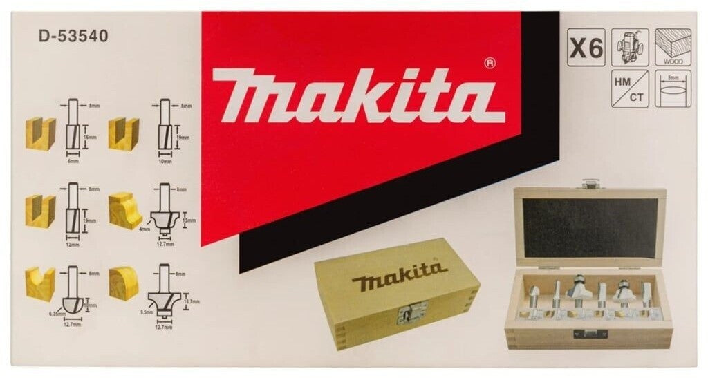 Makita D-53540 Fräser Set 8mm 6 teilig Nutfräser Oberfräse Holz
