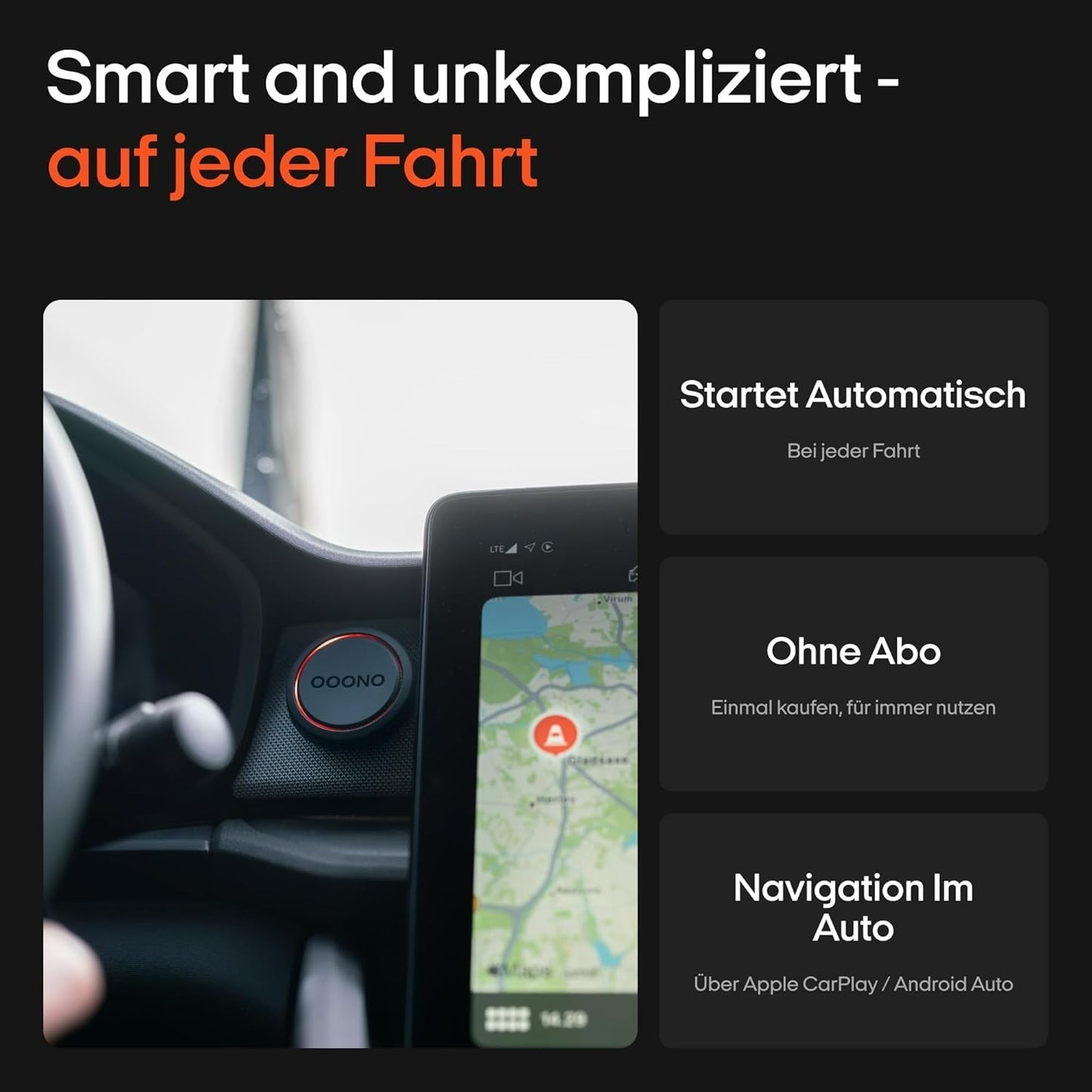 OOONO CO-DRIVER NO2 Verkehrswarner Bluetooth App CarPlay/Android Blitzerwarnung