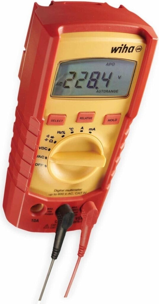 Wiha Digital Multimeter 0-600V AC DC 10A Temperatur Frequenz Kapazität 45218