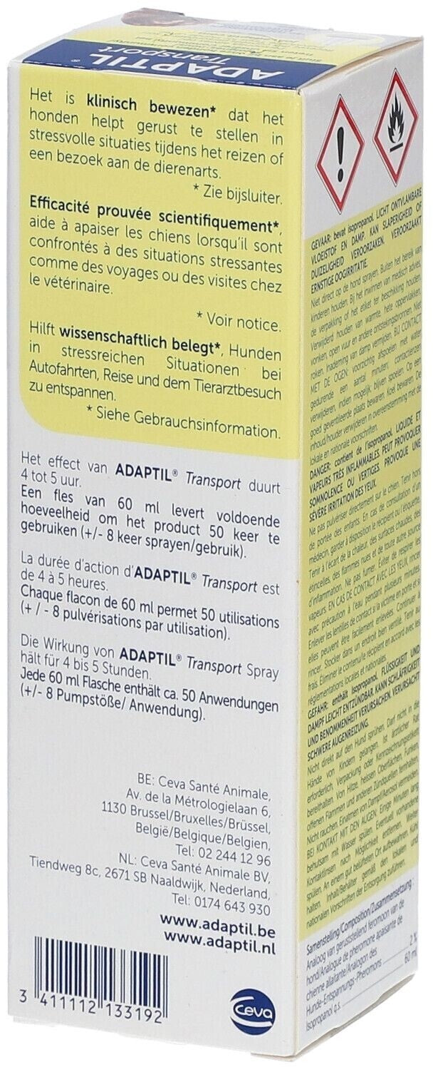 ADAPTIL Transport Spray für Hunde | 60ml Anti Stress Spray Für Zuhause und Reise