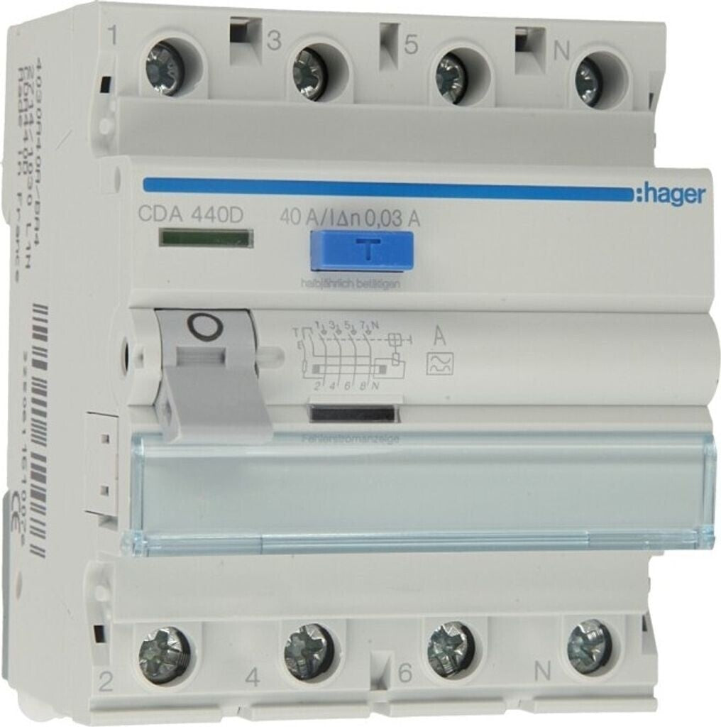 Hager Fehlerstromschutzschalter 40A 30mA Typ A 4-polig CDA440D