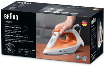 Braun TexStyle 1 SI1009OR Dampfbügeleisen 1900W 220ml Orange Weiß Keramik Neu