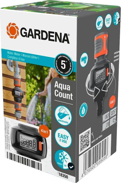 Gardena AquaCount 18350-20 Wassermessgerät Durchflusszähler 4 in 1 Wasserzähler